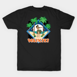 Waikiki Hula Girl with Moon ond Palms T-Shirt